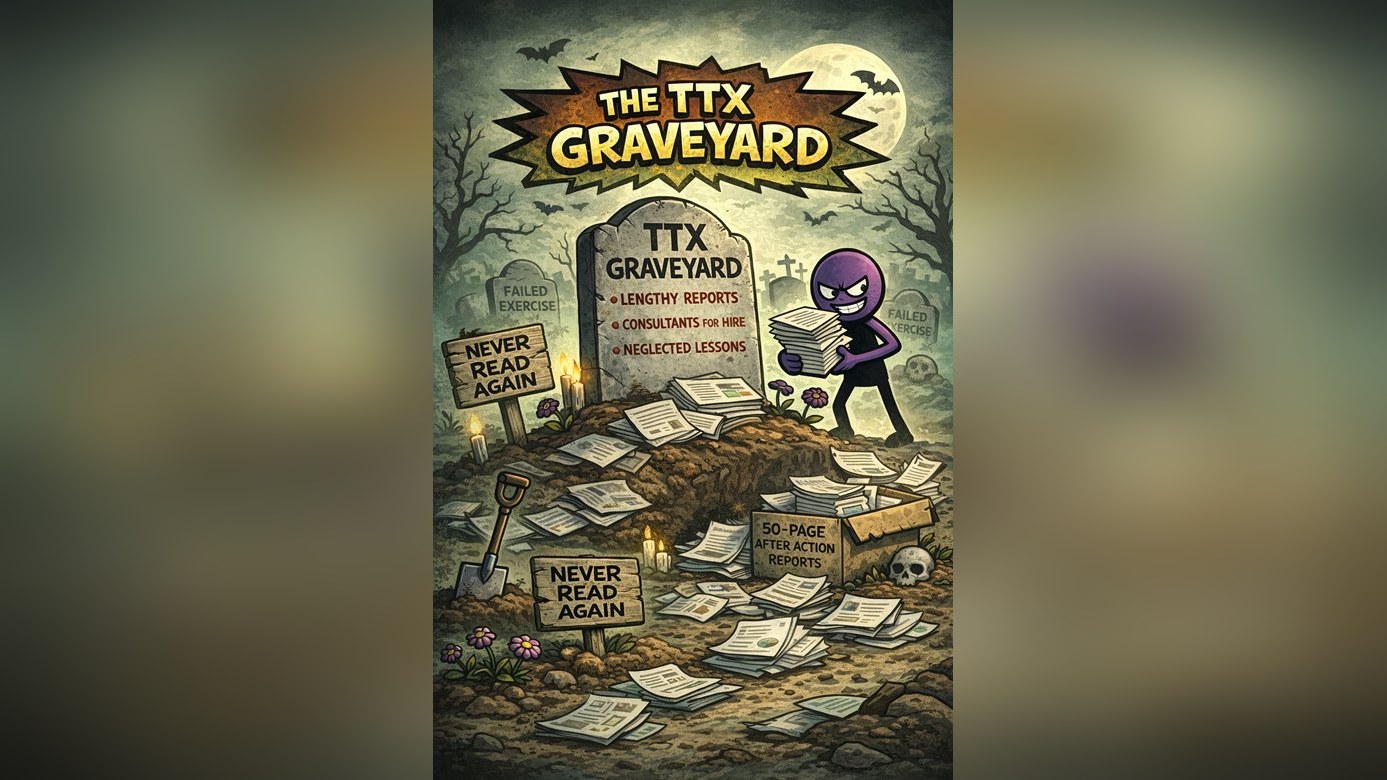 A cartoon graveyard scene with a tombstone reading TTX Graveyard and signs labelled Never Read Again.